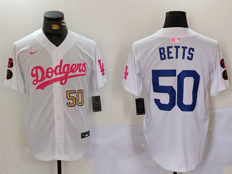 Men Los Angeles Dodgers #50 Betts White pink joint name 2024 Nike MLB Jersey style 4->los angeles dodgers->MLB Jersey